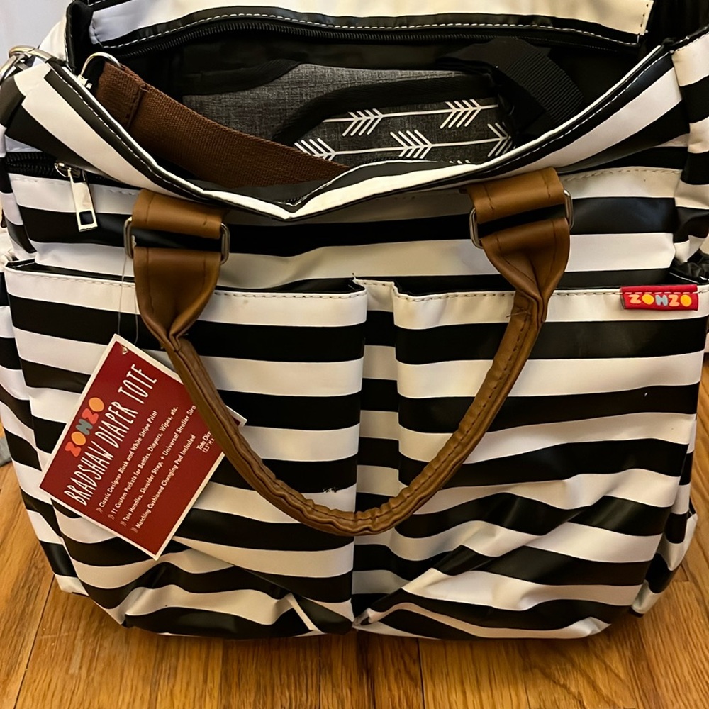 Zohzo Black & White Striped Diaper Bag